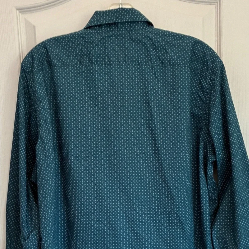 Banana Republic Mens Teal Blue Geometric Soft Wash Cotton Shirt Medium
